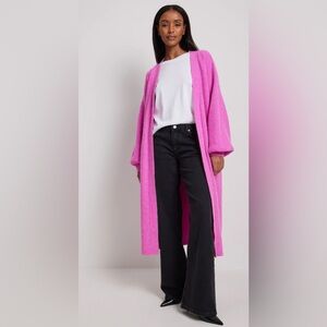NA-KD Vibrant Pink Heavy Thick Soft Knitted Long Cardigan Robe with Belt XXS